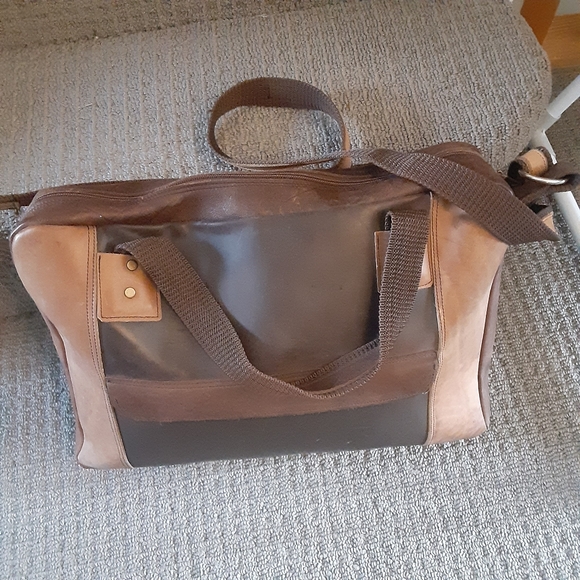 Vintage Genuine Leather Travel Tote Bag -Brown - Picture 3 of 6